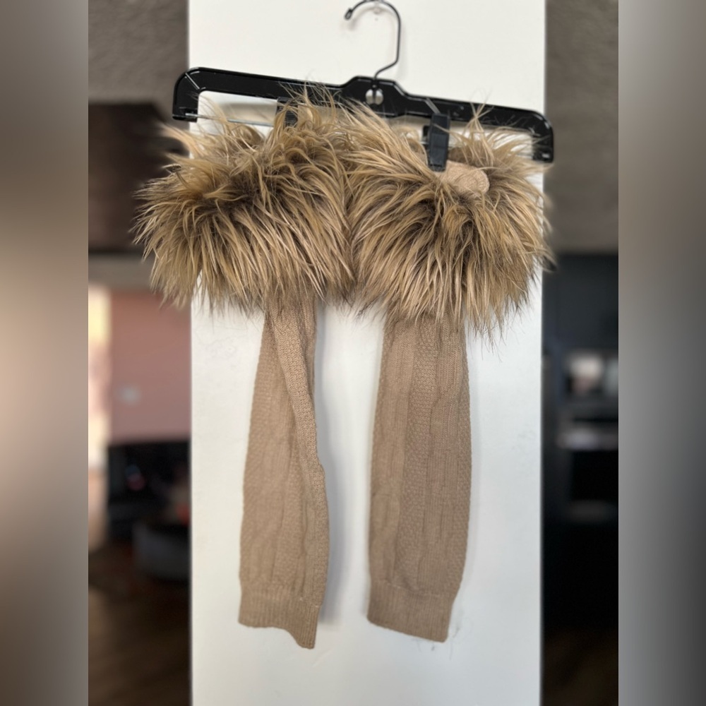 Chic Tan Knit Leg Warmers with Faux Fur